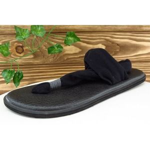 Sanuk Size 8‎ M Black Slingback Fabric Women Sandal Shoes